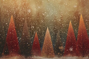 Illuminated Christmas Trees in a Snowy Forest