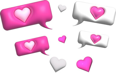 3d stickers happy valentines day, speech bubbles hearts love romantic decoration celebration vector illustration