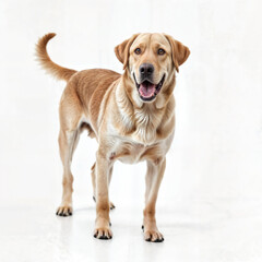 golden retriever dog standing on white