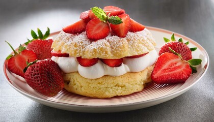 soft strawberry shortcake with fresh berries and cream