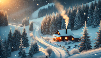 Naklejka premium Casa en la nieve