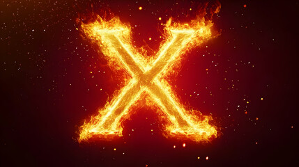 A fiery letter X engulfed in flames against a dark background with sparks.