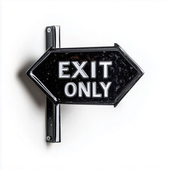 Modern exit only sign with sharp geometric design against a clean white background