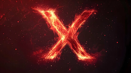 A fiery letter X with a dark background and subtle particles.