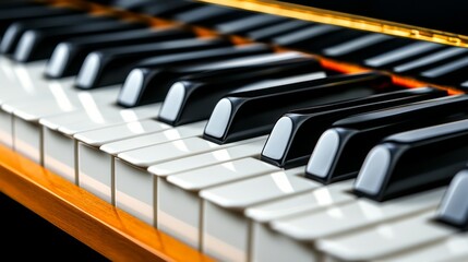 Close-up view of piano keys capturing the elegant design and intricate details of a grand musical instrument indoors