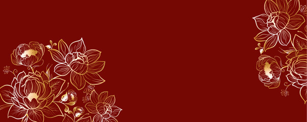 chinese gold peonies on maroon background © KR Studio