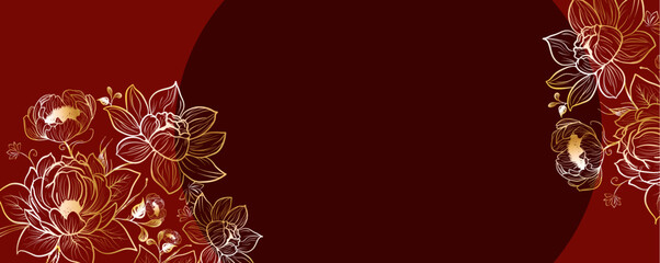 chinese gold peonies on maroon background © KR Studio