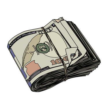 This vector illustration depicts a realistic stack of folded U.S. dollar bills secured with a simple string, creating an impression of cash bundled together casually