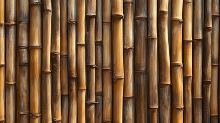 Naklejka premium Bamboo wall pattern, rustic bamboo texture, brown bamboo sticks, wooden bamboo background, natural bamboo surface, closeup bamboo