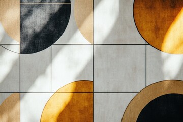 Modern simple geometric wallpaper with gold line and black and yellow texture on white background. Light abstract wallpaper, bright tile backdrop