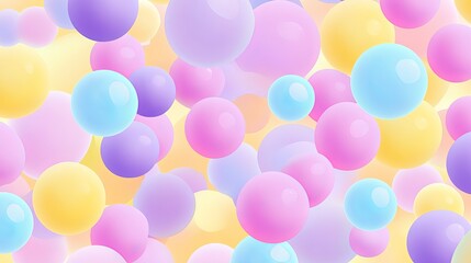 A seamless pattern of multicolored circles or spheres in pastel yellow purple blue and pink perfect for gentle baby prints ideal for fabric wallpaper or wrapping paper designs