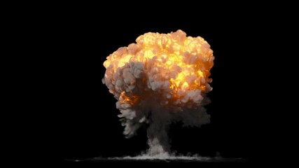 Close up video of a giant mushroom cloud explosion, two speeds included, 24p, alpha channel for transparent background