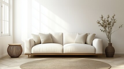 Fototapeta premium Image of a modern living room with a sofa, side table and vase