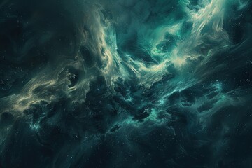 Obraz premium Abstract Space Nebula with Green and Yellow Swirls