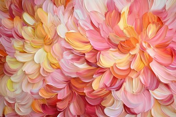 Chrysanthemum with layered petals in shades of pink and yellow, creating a bold, swirling art effect