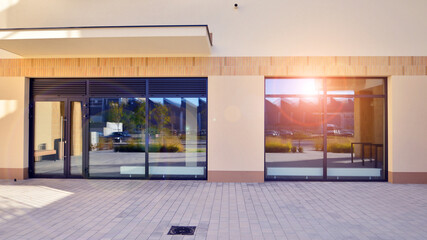 A rooms made of glass and metal for shops or offices. Construction industry. Rental property.