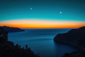 Fototapeta premium Gradient from sunset yellow to midnight blue, creating a vibrant twilight-inspired look for travel visuals.