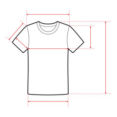 T-Shirt Technical Drawing with Measurement Points and Size Chart

