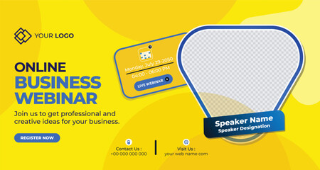 Online Live Corporate Business Webinar Web Banner. Annual Business Invitation Conference Template. Live Webinar learning, Course Announcement Poster Concept Social Media Post, and Banner Design