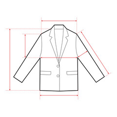 Blazer Technical Drawing with Measurement Points and Size Chart

