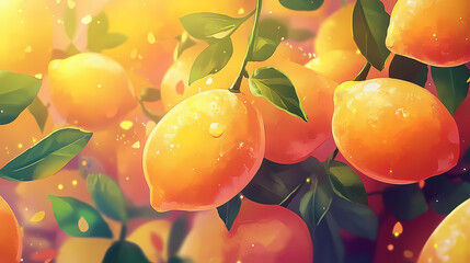 A vibrant display of fresh yellow lemons, filling the background completely. the lemons' bright color and juicy appearance make them look incredibly tempting and fresh. Vibrant. Illustration