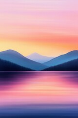 Fototapeta premium Vibrant abstract landscape with mountains and serene water at sunset
