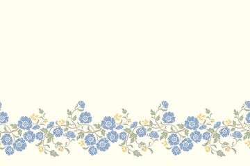 Vintage floral pattern wallpaper seamless minimal blue wild rose flower watercolour style embroidery texture motifs vector illustration design hand drawn background border. © Wita Pixs