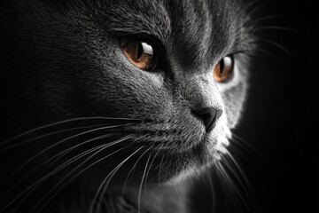 Majestic British Shorthair Cat in Beautiful Portrait - Grey Fur and Stunning Blue Eyes