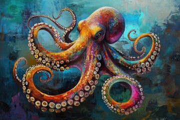 Fototapeta premium Vibrant Rainbow Octopus in Underwater Tropical Reef