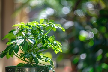 Umbrella Plant (Schefflera Arboricola) in Flowerpot Isolated, Umbrella House Plant in Flowerpot