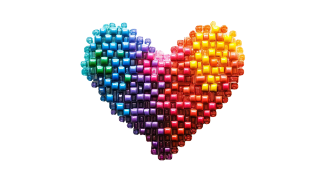 colorful pixel art heart on transparent background