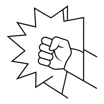 recommend clip art: Fist punch through the wall line art vector illustration.