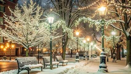 New Year setting 2025. Winter park, magical landscape.