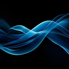 Abstract blue light wave flowing across a black background