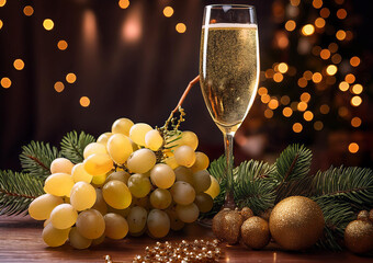 Grapes and champagne for new year's eve