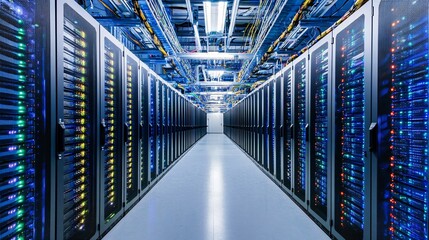 Fototapeta premium Rows of Server Racks in a Modern Data Center