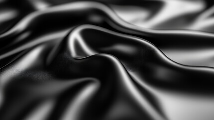 Smooth Black Satin Fabric with Folds
