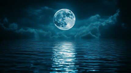 Fototapeta premium Bright Full Moon Over Reflective Ocean