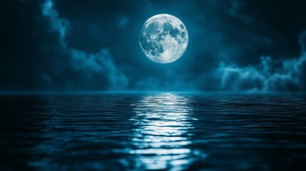 Fototapeta premium Moonlit Night Over Ocean with Reflections
