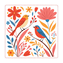 little birds and variant flowers cute pattern