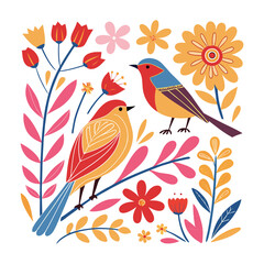 little birds and variant flowers cute pattern