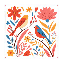 little birds and variant flowers cute pattern