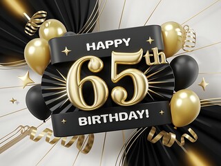 65th Birthday with Gold and Black Balloons