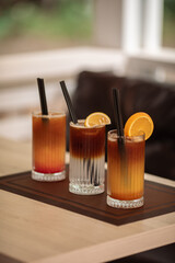 non-alcoholic cocktails are on the table, a beautiful photo of a drink from the restaurant