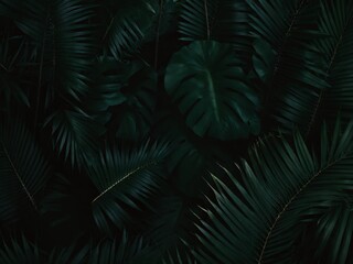 Dense arrangement of tropical foliage in rich shades of green showcasing various leaf textures in a botanical setting
