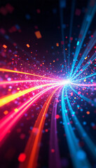 Fototapeta premium Vibrant light trails in shades of blue, pink, and orange create a dynamic, abstract pattern. Ideal for technology, art, or futuristic themes.