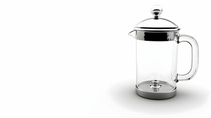 A glass and stainless steel French press coffee maker isolated on a white background.