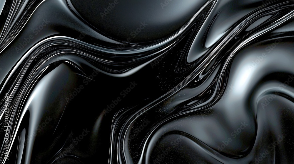 Poster smooth black abstract wave pattern with glossy finish for elegant backgrounds and creative design pr