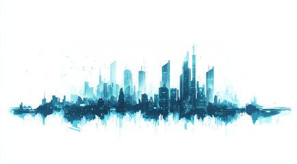 Modern Future: Pixel Art Cityscape in Minimalist Blue and Teal