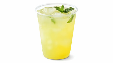Fototapeta premium A glass of refreshing lemonade with ice and mint garnish.
